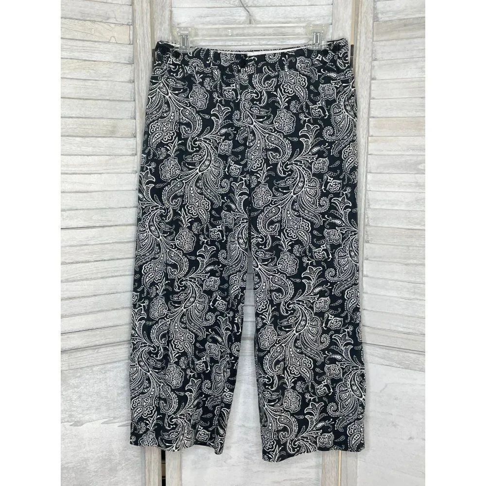 Lands' End Black & White Paisley Pants Size 6